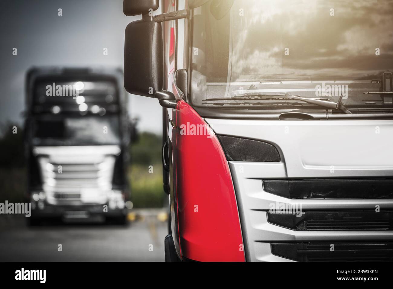 Modern European Semi Trucks on Route to FInal Delivery Destination