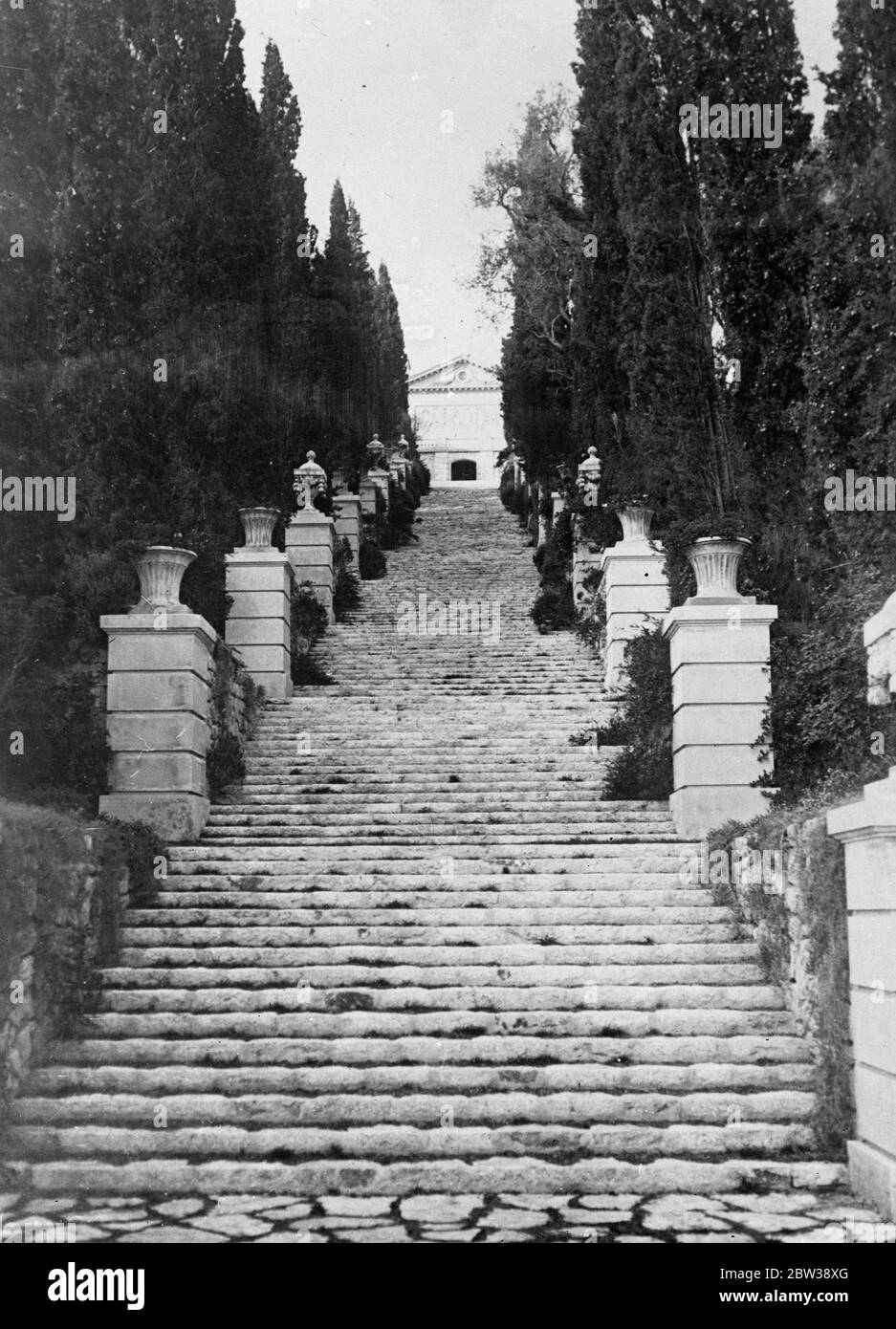 Princess Royal ' s new Riviera home . The beautiful Villa ' La Leopolda ' at Beaulieu Sur Mer , France on the French Riviera has just been purchased for the Princess Royal . Photo shows ; the monumental flight of steps rising from the shores of the sea to the villa itself . 10 January 1934 30s, 30's, 1930s, 1930's, thirties, nineteen thirties Stock Photo