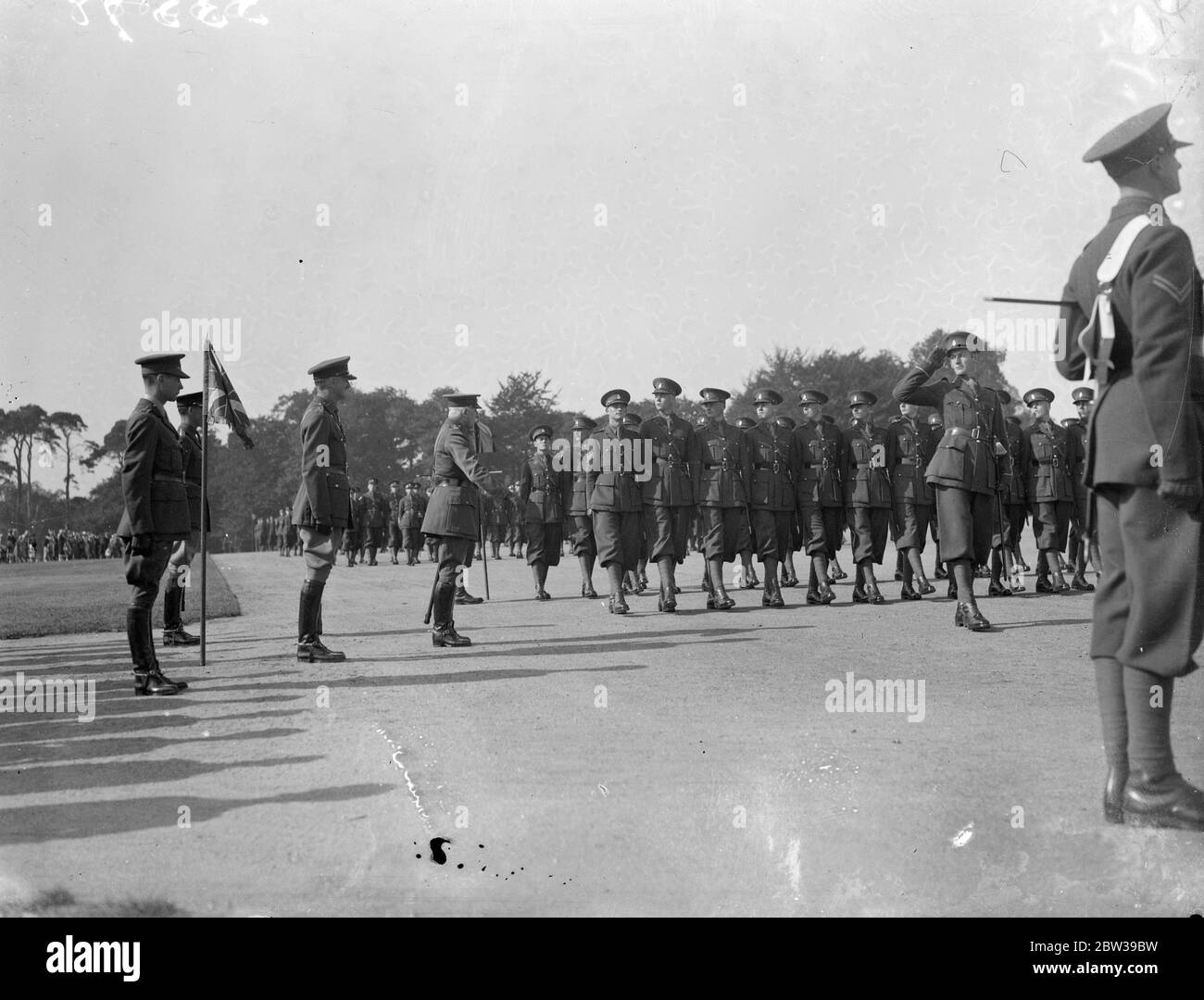 Duke of Connaught inspects cadets at Royal Military College , Sandhurst . The Duke of Connaught made his annual inspection of the Gentlemen cadets at the Royal Military College Sandhurst , Camberley , Surrey . Photo shows ; The Duke of Connaught inspecting the senior cadets at the college . 18 September 1933 30s, 30's, 1930s, 1930's, thirties, nineteen thirties Stock Photo