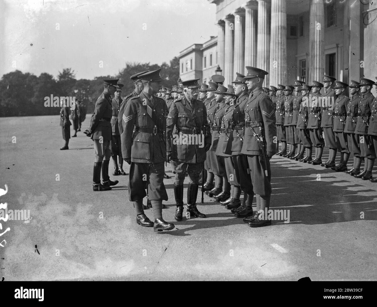 Duke of Connaught inspects cadets at Royal Military College , Sandhurst . The Duke of Connaught made his annual inspection of the Gentlemen cadets at the Royal Military College Sandhurst , Camberley , Surrey . Photo shows ; The Duke of Connaught inspecting the senior cadets at the college . 18 September 1933 30s, 30's, 1930s, 1930's, thirties, nineteen thirties Stock Photo