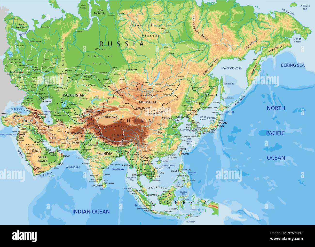 Asia Physical Features Map Labeled High Detailed Asia Physical Map With Labeling Stock Vector Image & Art -  Alamy