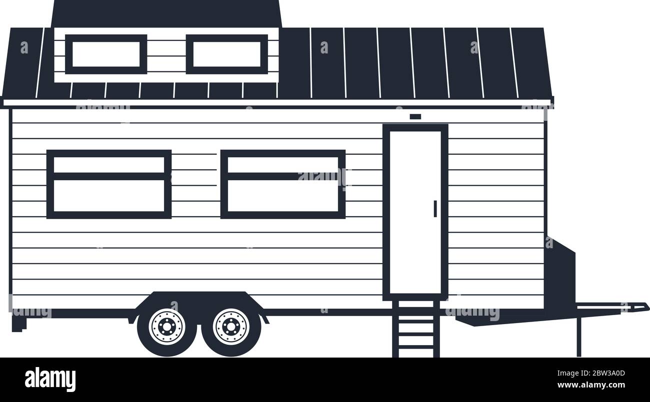 Wheeled tiny house - trailer hovel, Off grid traveling hut or cabin Stock Vector