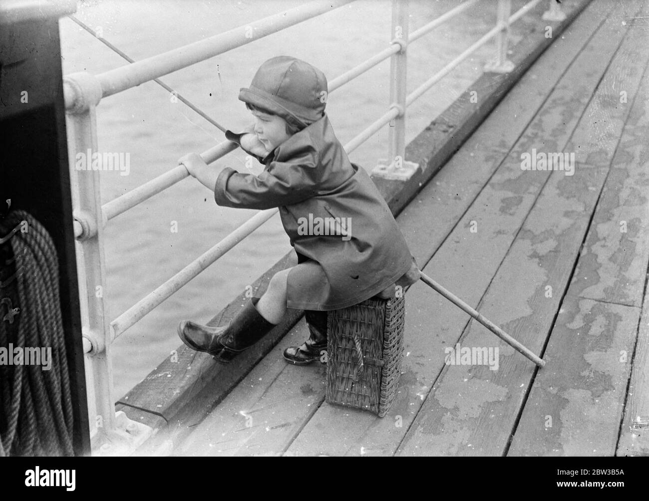 A young contestant at the Southend Angling contest . October 1934 . Stock Photo