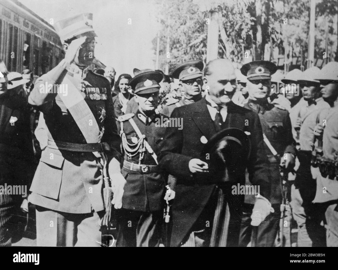 Crown Prince Gustav Adolph of Sweden with Mustapha Kemal in Angora . 8 October 1934 . Stock Photo