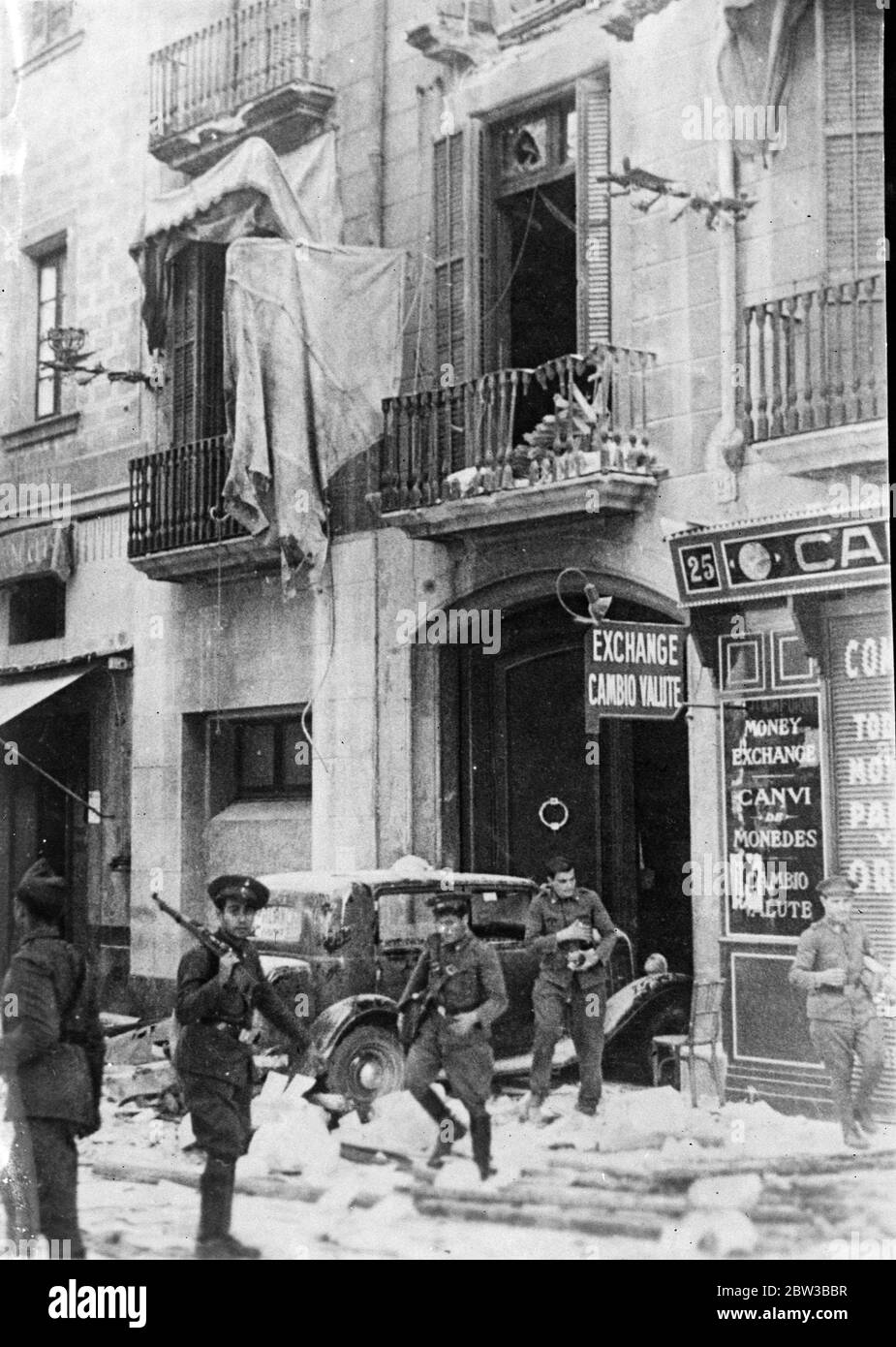 Havoc wrought by Artillery fire in Barcelona , Spain , in order to supress the Asturian miners ' strike . 11 October 1934 . Stock Photo