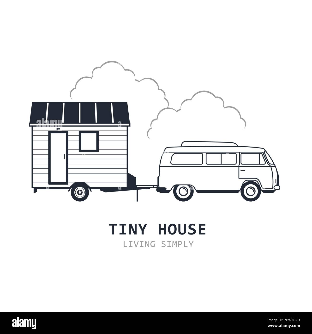 Tiny house on wheels - minivan and trailer hovel, traveling hut or cabin and suv Stock Vector