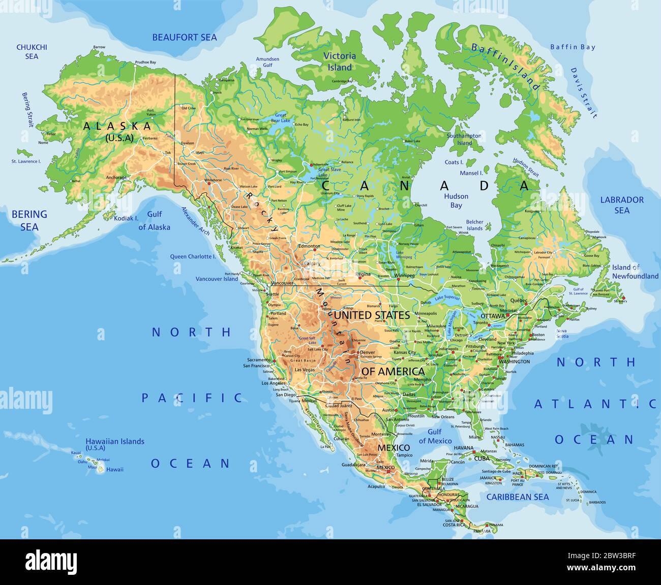 High Detailed North America Physical Map With Labeling Stock Vector High Detailed North America Physical Map With Labeling 2BW3BRF