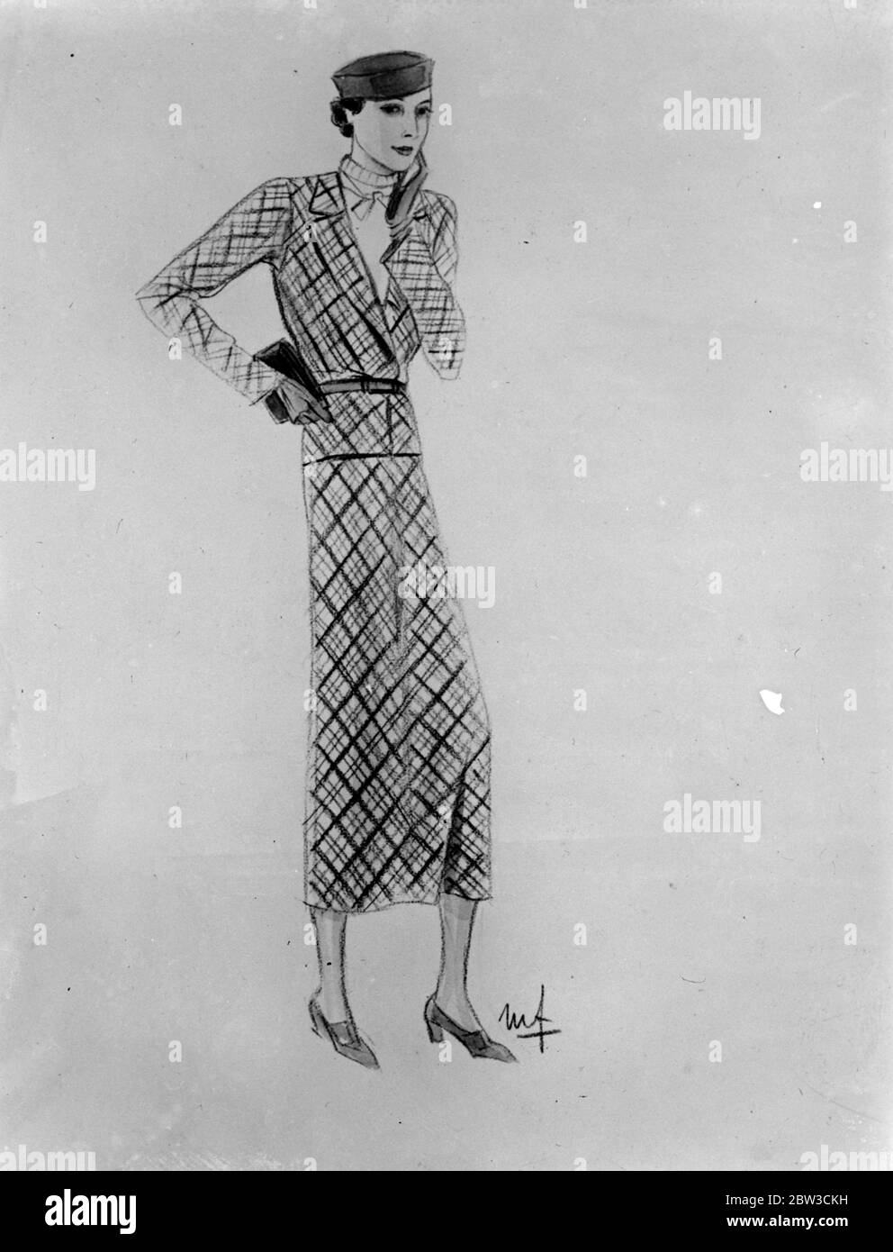 Drawing of Princess Marina ' s trousseau by Molyneux - afternoon ensemble . 26 November 1934 Stock Photo