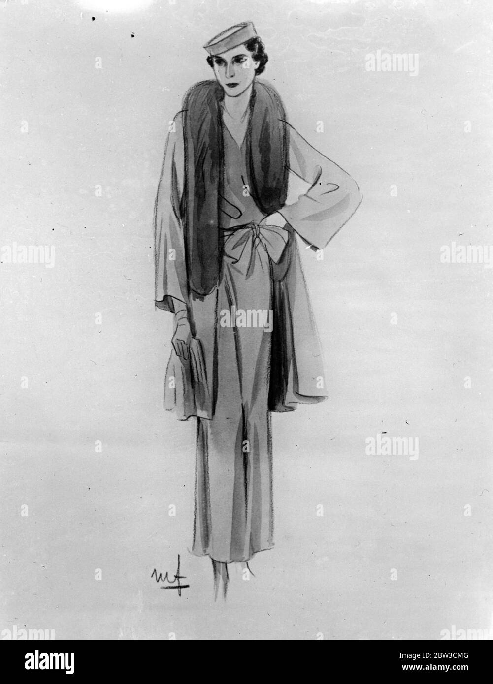 Drawing of Princess Marina ' s trousseau by Molyneux - afternoon ensemble . 26 November 1934 Stock Photo