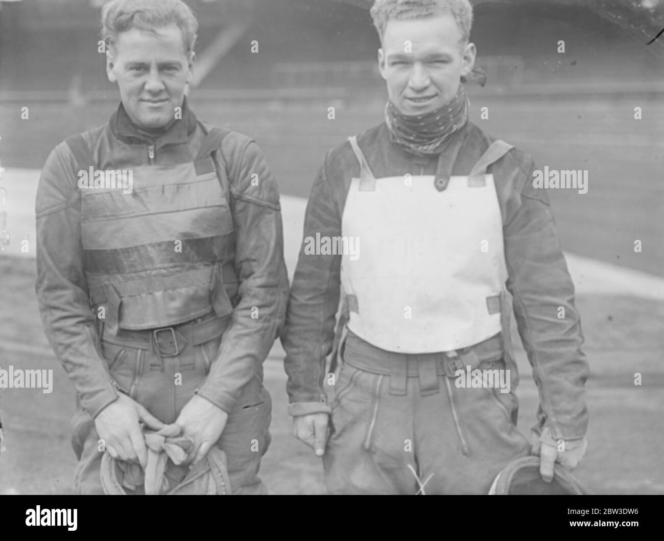 So seriously do they take the London versus Australia speedway match at Wimbledon on Monday next . Tom Furndon , the new crown rider , British Individual Champion and captain of the London team practices in preparation with his partner Jeff Pymer . 21 June 1935 Stock Photo