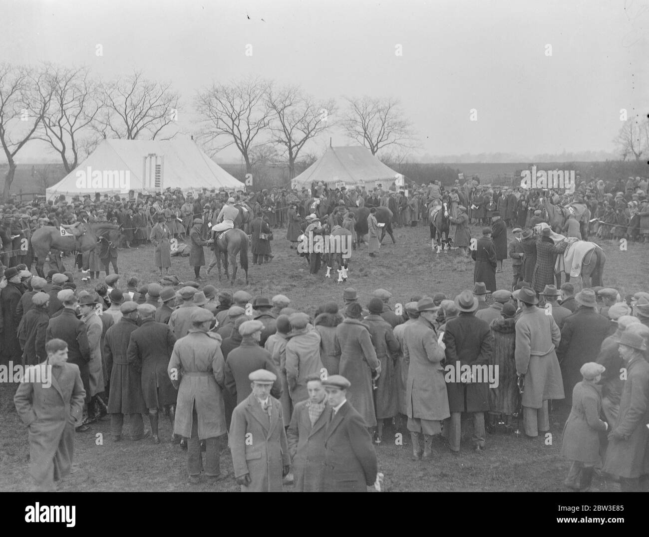 Oxford University point to point races at Bicester . A general view in the paddock before the Past and Present Race at Bicester . 9 February 1935 Stock Photo