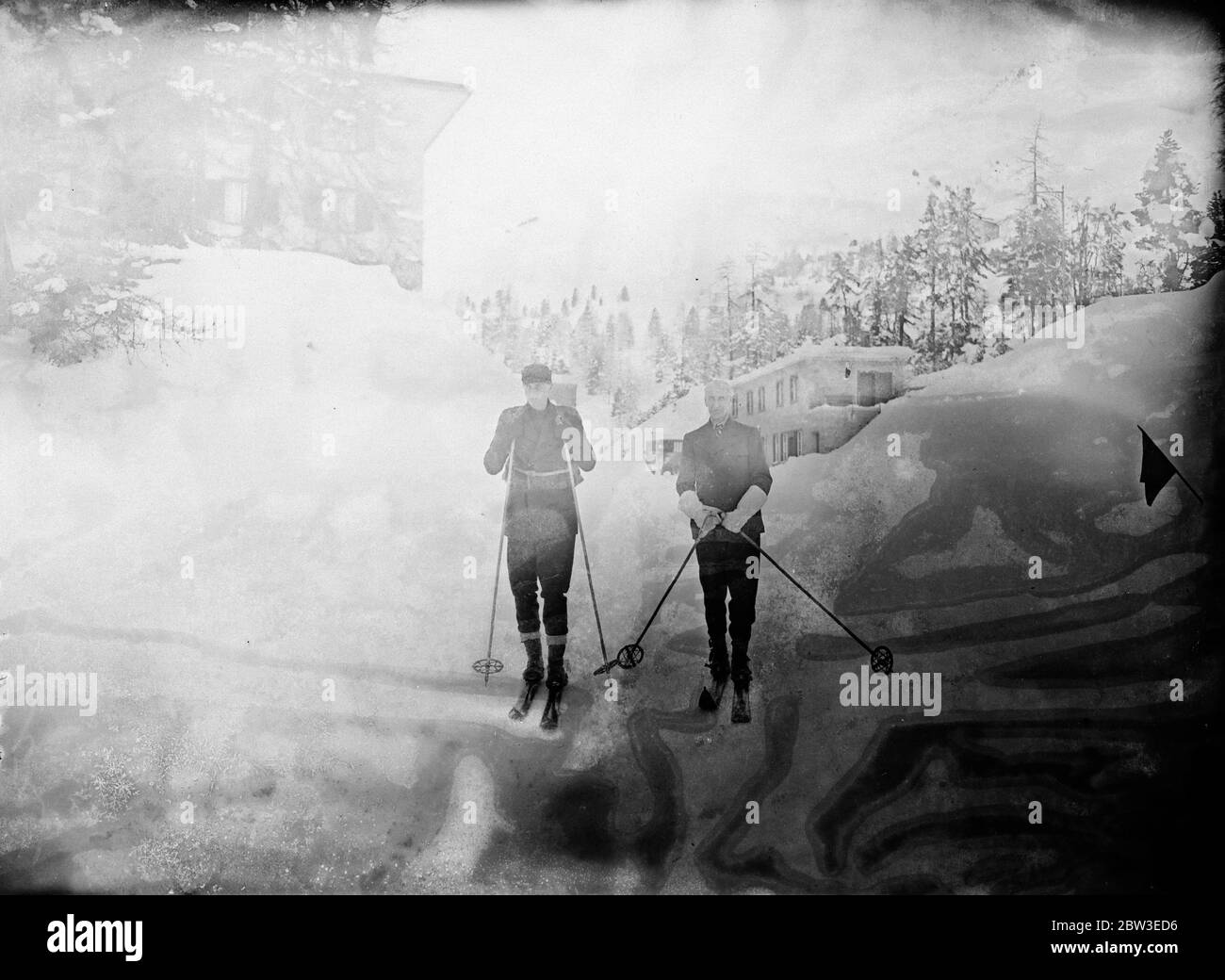 Earl of Lytton and his son on skis at St Moritz . 28 December 1934 Stock Photo