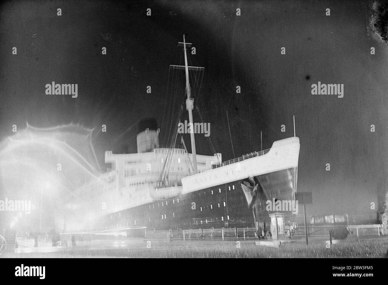Beauty of the Queen Mary under floodlights . The Queen Mary