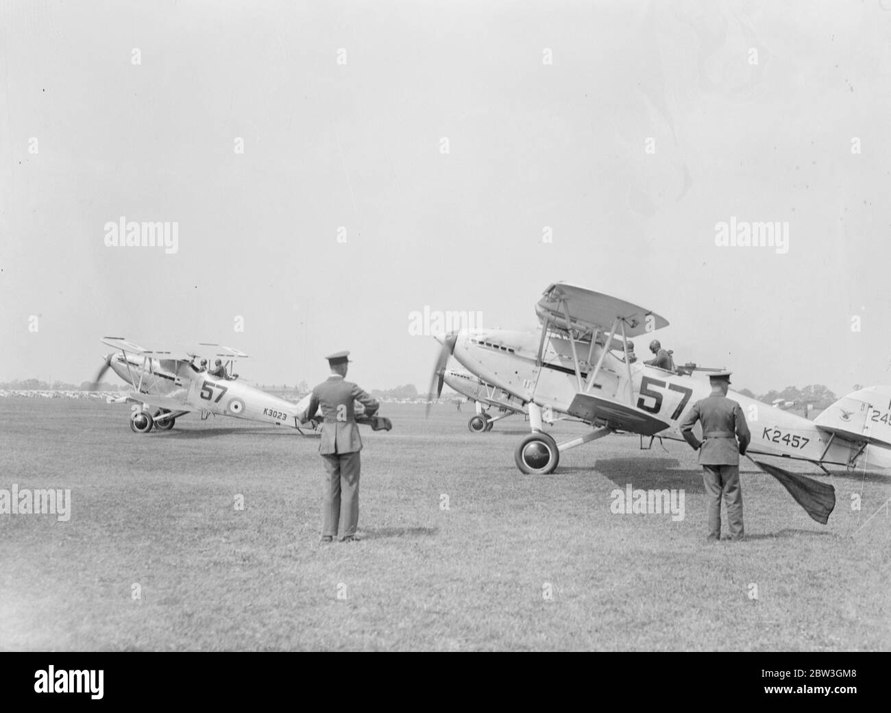 Hawker Hart medium bombers at RAF Mildenhall , in preparation to welcome King George V, who is to come to the base to conduct the first ever Royal Review of the RAF on July 6, of assembled over 356 of its combat aircraft, and made up of 38 squadrons . 2 July 1935 Stock Photo