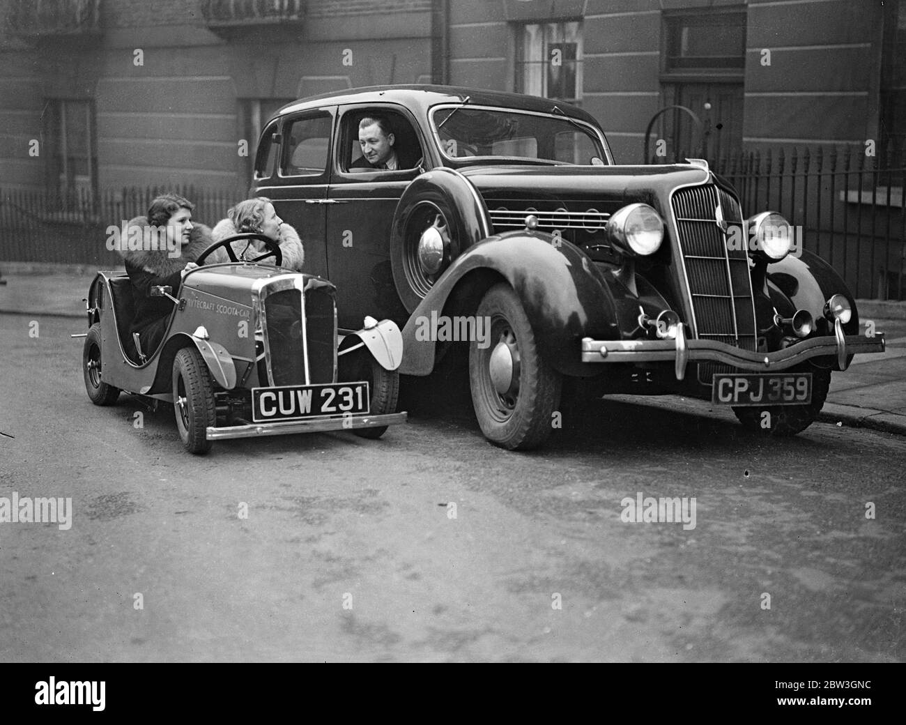 Cheapest British car demonstrated in London . To and a half horse power engine travels 80 miles on gallon of petrol . The new scouts car . 2 April 1935 Stock Photo