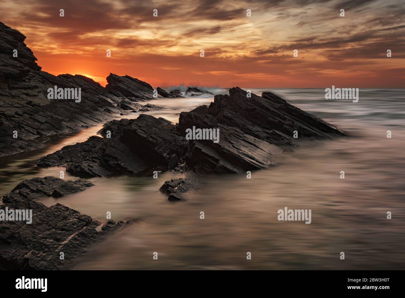 Beautiful natural seascape. Colourful sunrise at Sinemorets, Bulgaria Stock Photo
