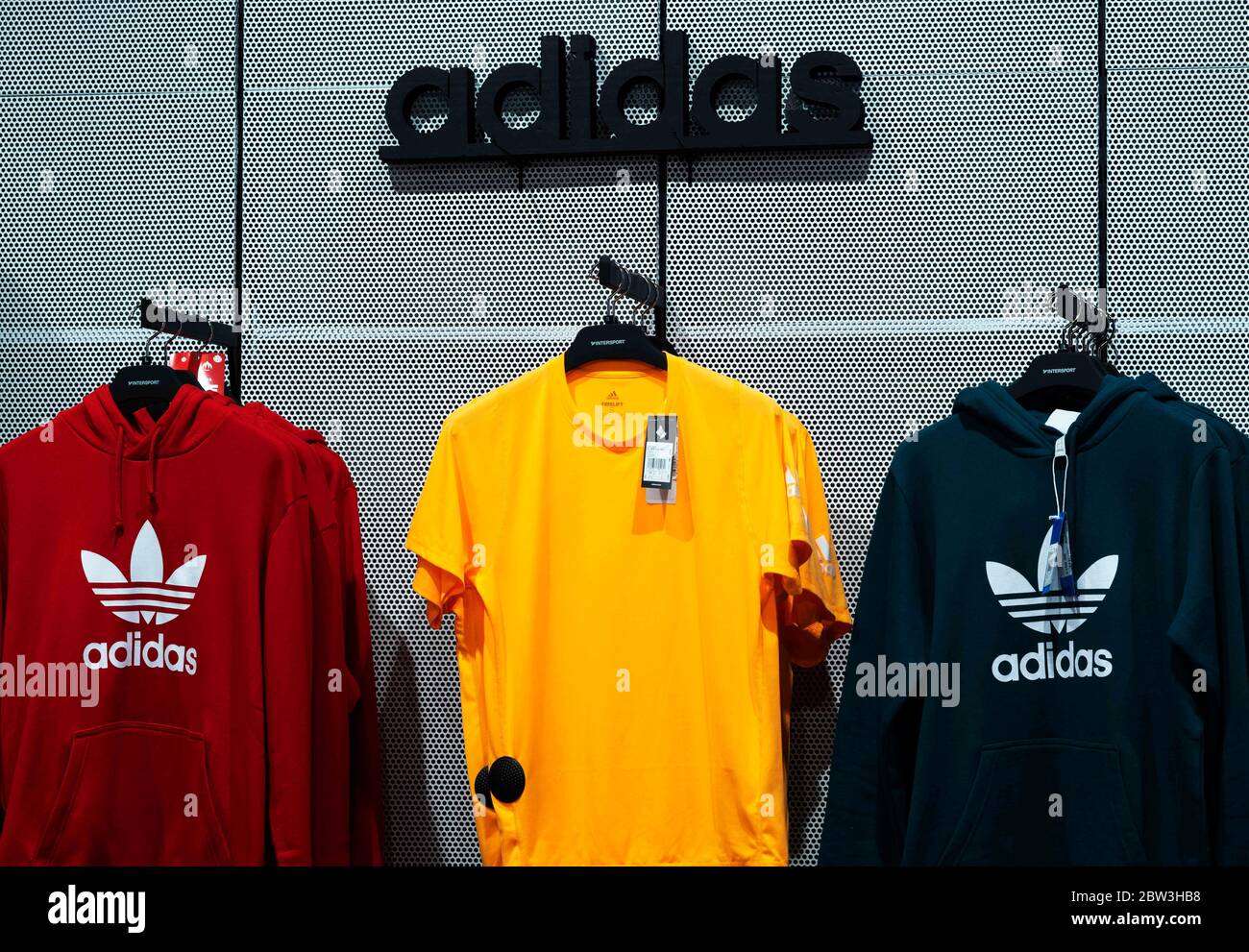 Kiev, Ukraine. 28th May, 2020. Adidas sportswear hang on shelves of a  store. Credit: Igor Golovniov/SOPA Images/ZUMA Wire/Alamy Live News Stock  Photo - Alamy