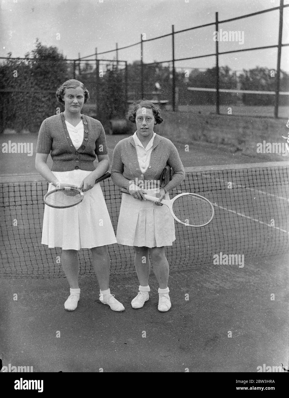 Star tennis semi finals at Dulwich lawn tennis club . Miss M Whiteley of Ealing ( left ) and Miss B Bourne of Acton , semi finalists in the Ladies Singles of the Star Tennis tournament . 25 July 1936 Stock Photo