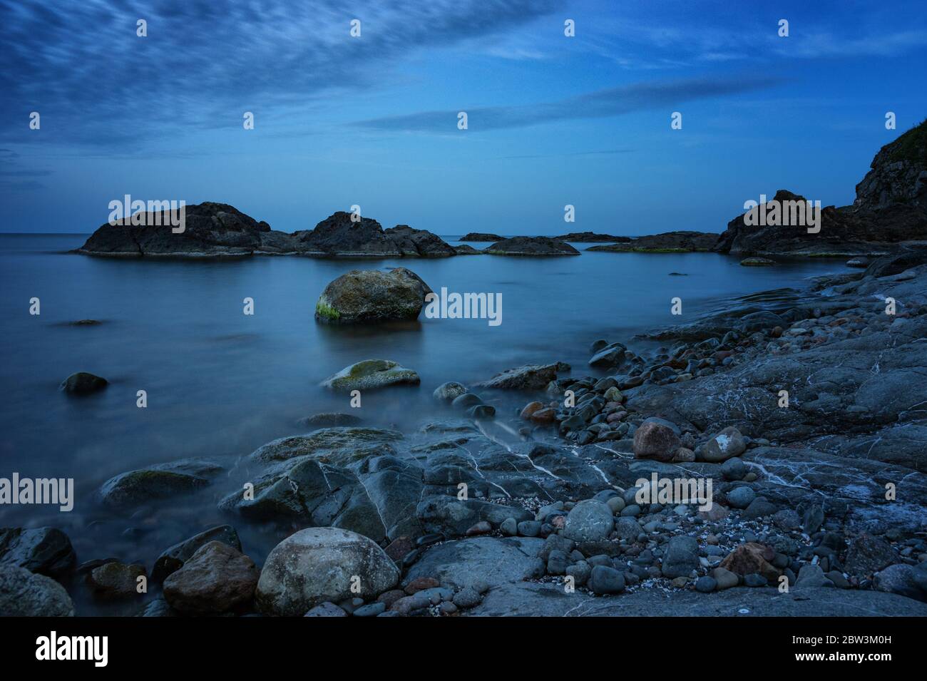 The Blue hour in Ahtoto Bay, near Sinemorets village, Bulgaria. Stock Photo