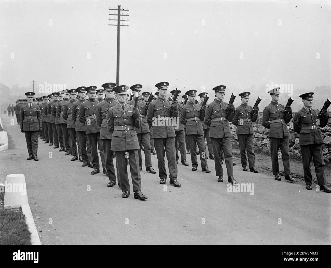 RAF recruits to march in Beatty 's funeral procession . Remarkable precision after only short training . RAF recruits rehearsing with reversed arms for the funeral procession , at the Uxbridge depot . 13 March 1935 Stock Photo