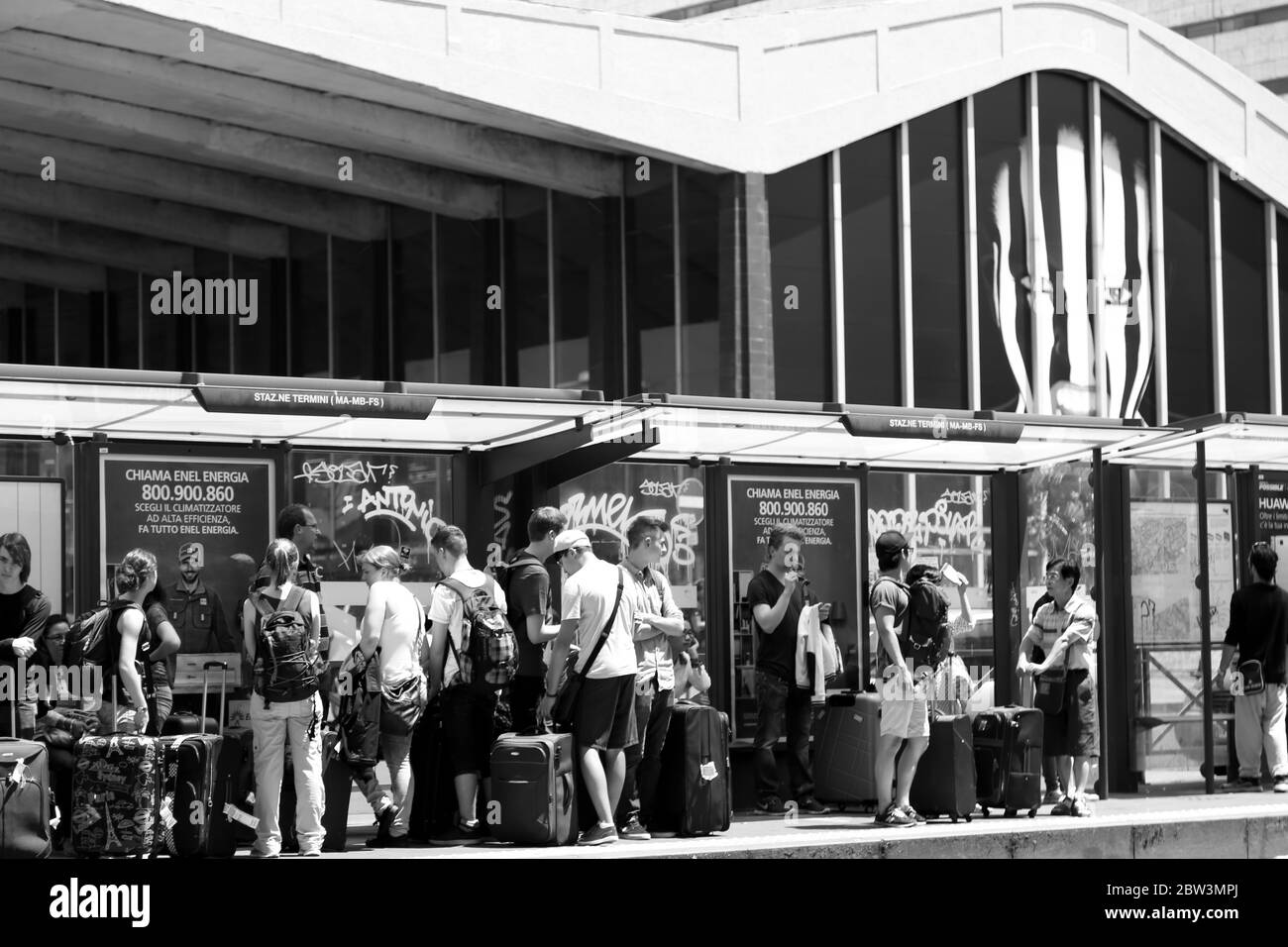 Rome / Italy - 28 June 2015: Advertising of the Juventus football team with a Striped woman face on a wall poster out of the train station in Italy Stock Photo