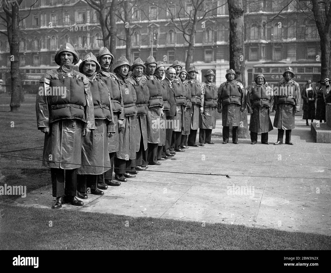 Heroic lifeboatmen in London to receive medals . Fifteen heroes of the British lifeboat service have come to London from isolated spots on Britain ' s coasts to receive medals for their gallantry at the annual meeting of the Royal National lifeboat Institution today ( Wednesday ) . Photo shows , the fifteen lifeboatmen in London , ( Left to right ) , Coxswain Patrick Sliny of Ballycotton , Co , , Cork who receives the gold medal , Victoria Cross of the service , Second coxswain John L Walsh of ballycotton , Motor Mechanic Thomas , Thomas Sliney of Ballycotton , Michael C Walsh of Ballycotton , Stock Photo