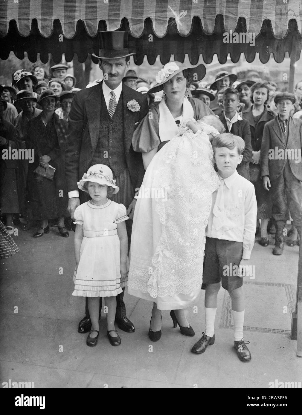 Lord Nunburnholme 's baby son christened at St Margaret 's . Lord and Lady Nunburnholme with their baby , Charles Thomas , and their son and daughter , Charmain and Ben Wilson after the christening . 17 July 1935 Stock Photo