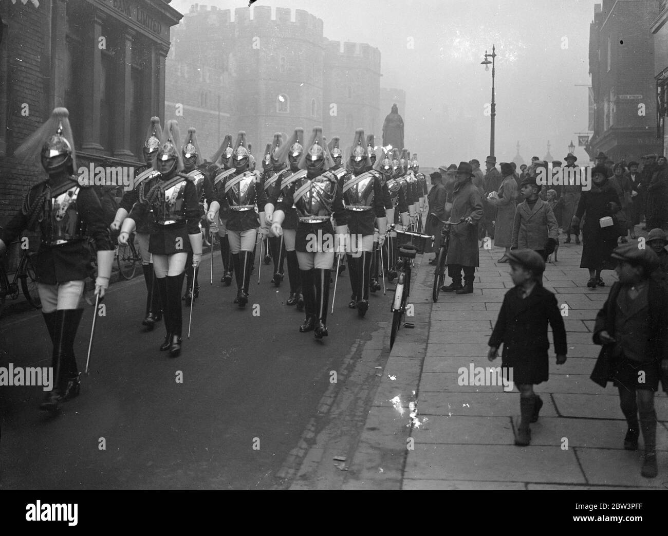 Funeral of Princess Victoria at Windsor . Life Guards arriving at Windsor Castle for the funeral . 7 December 1935 Stock Photo