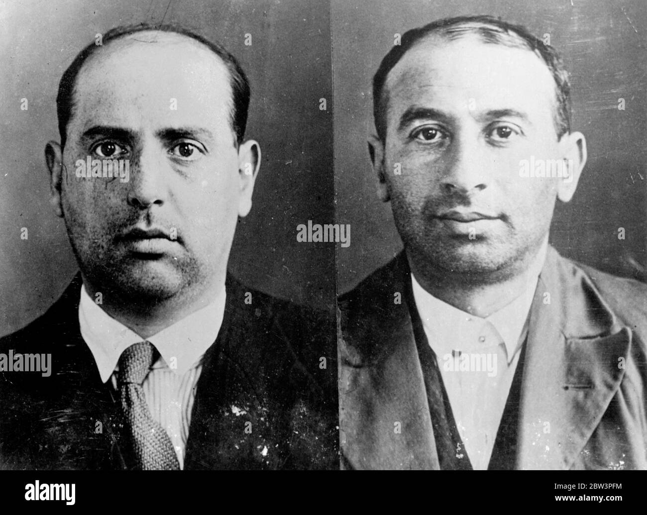 Two men arrested in Paris , believed to be members of International gang of theives . Two men alleged to be members of an international gang of thieves using Europe as a central receiving station for securities stolen in the United States have been arrested in Paris and are being held pending the arrival of detectives Henry Oswald from Nw York . The two men are Schwarz and Klein . They are supposed to be connected with the theft of a million and a half dollars which disappeared in january , 1935 . Photo shows , Scwarz , one of the arrested men . 18 April 1936 Stock Photo