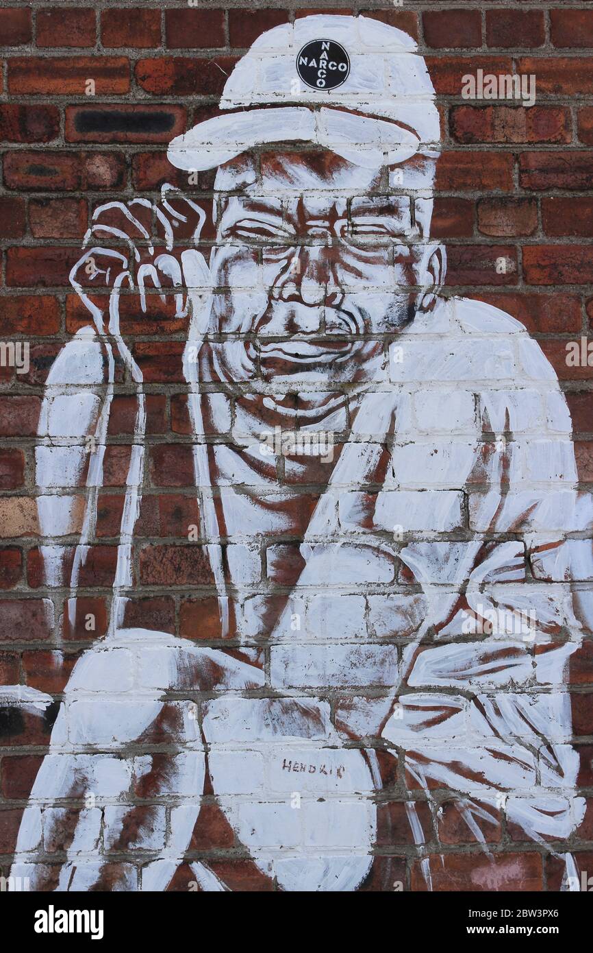 Old Black Man Narco Graffiti Stock Photo