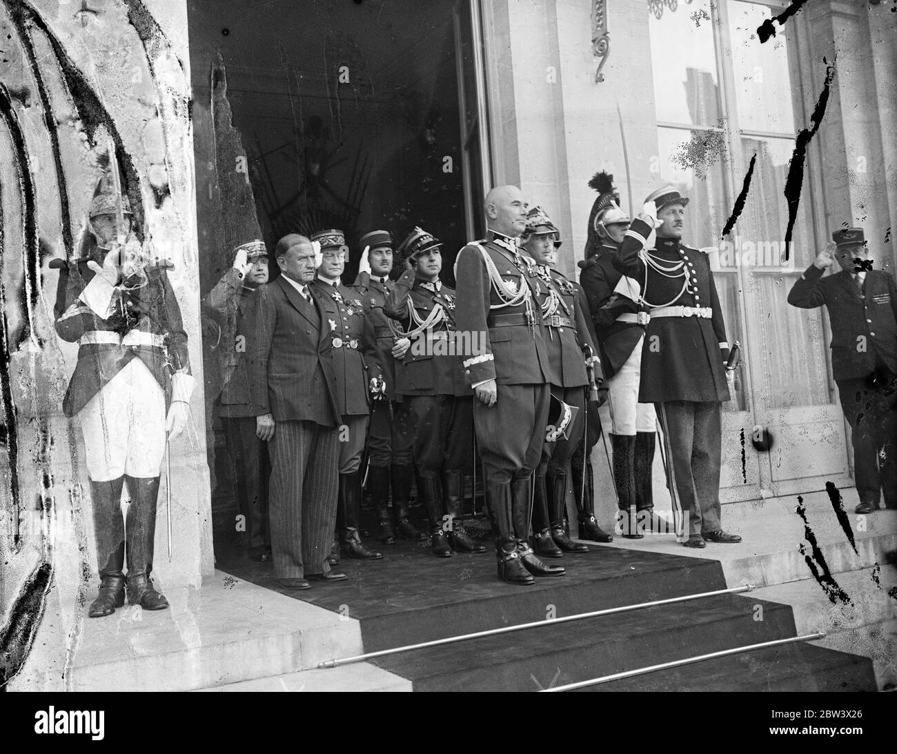 Polish Generalissimo visits Paris to strengthen Franco , Polish ties . General Edward Rydz Smigly successor of Marshal Pilsudski as Poland ' s first citizen after the president of the republic , with Edouard Daladier , French minister of National Defense , after a visit to the war ministry . 31 August 1936 . Original caption from negative Stock Photo