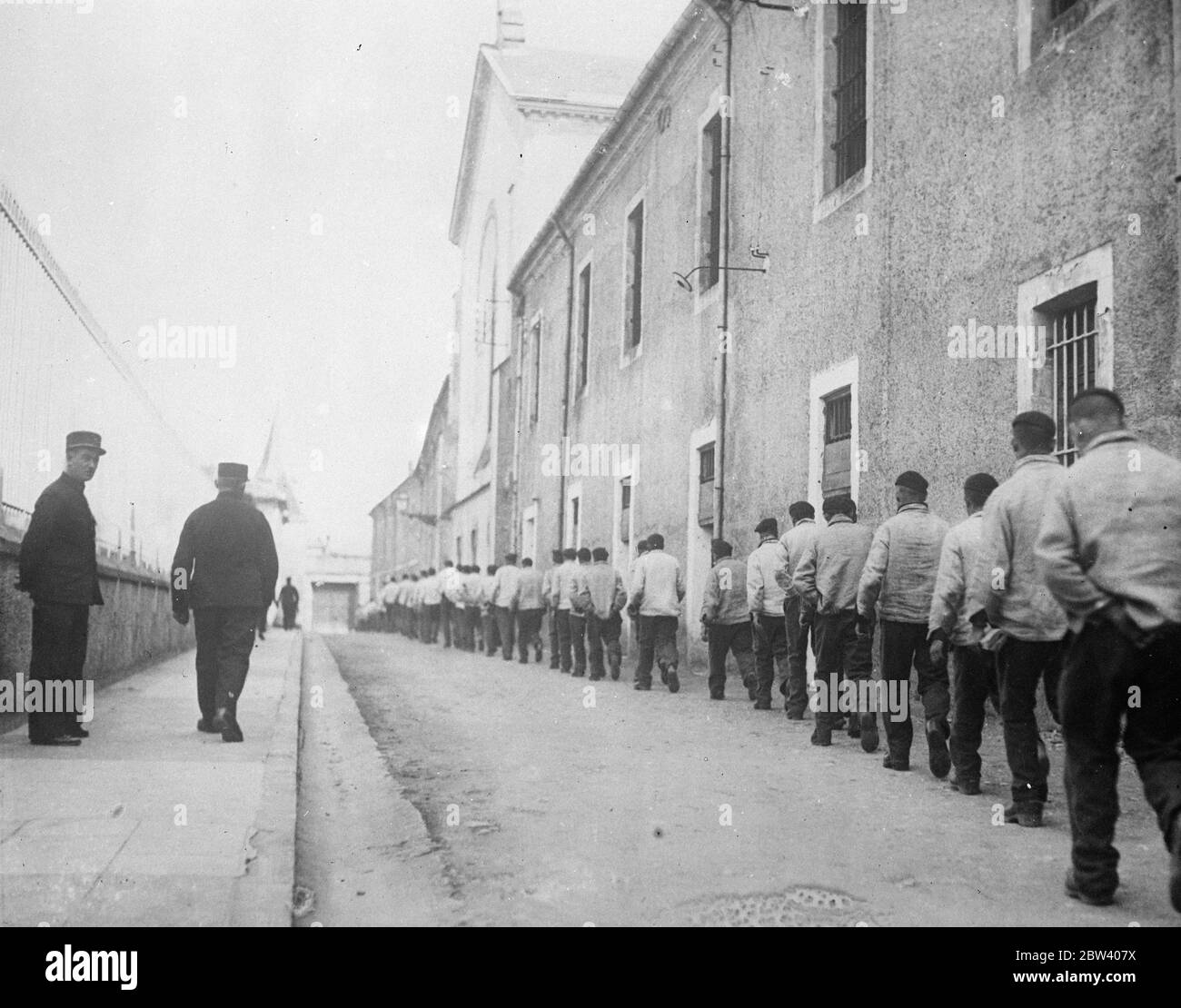 Work line , at a French prison . This unusual picture was made in the