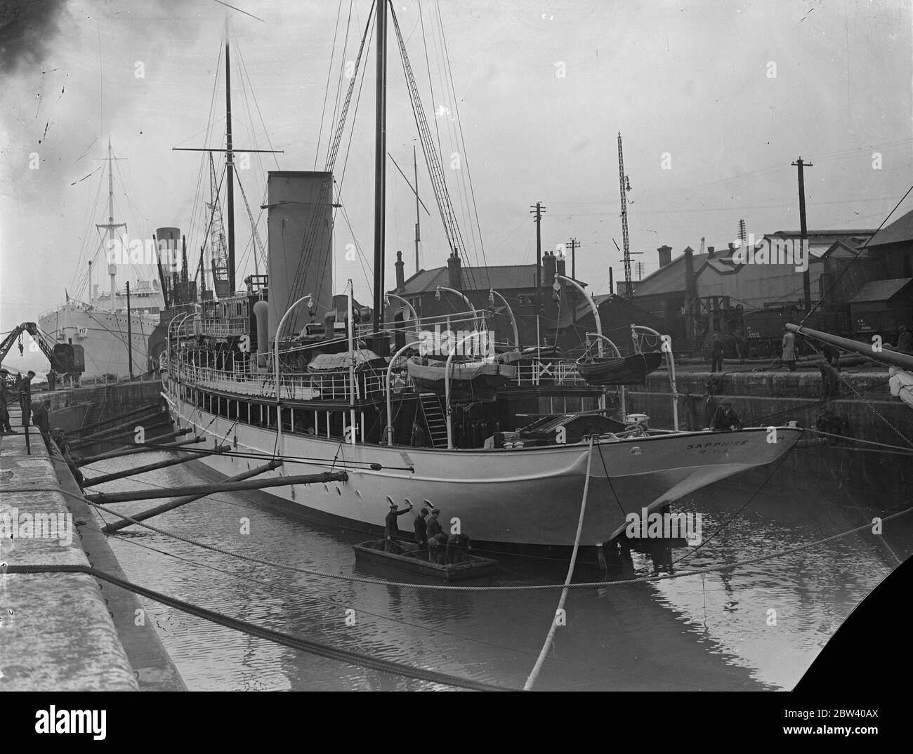 Lord Fairhaven's yacht in dry dock . Lord Fairhaven steam yacht