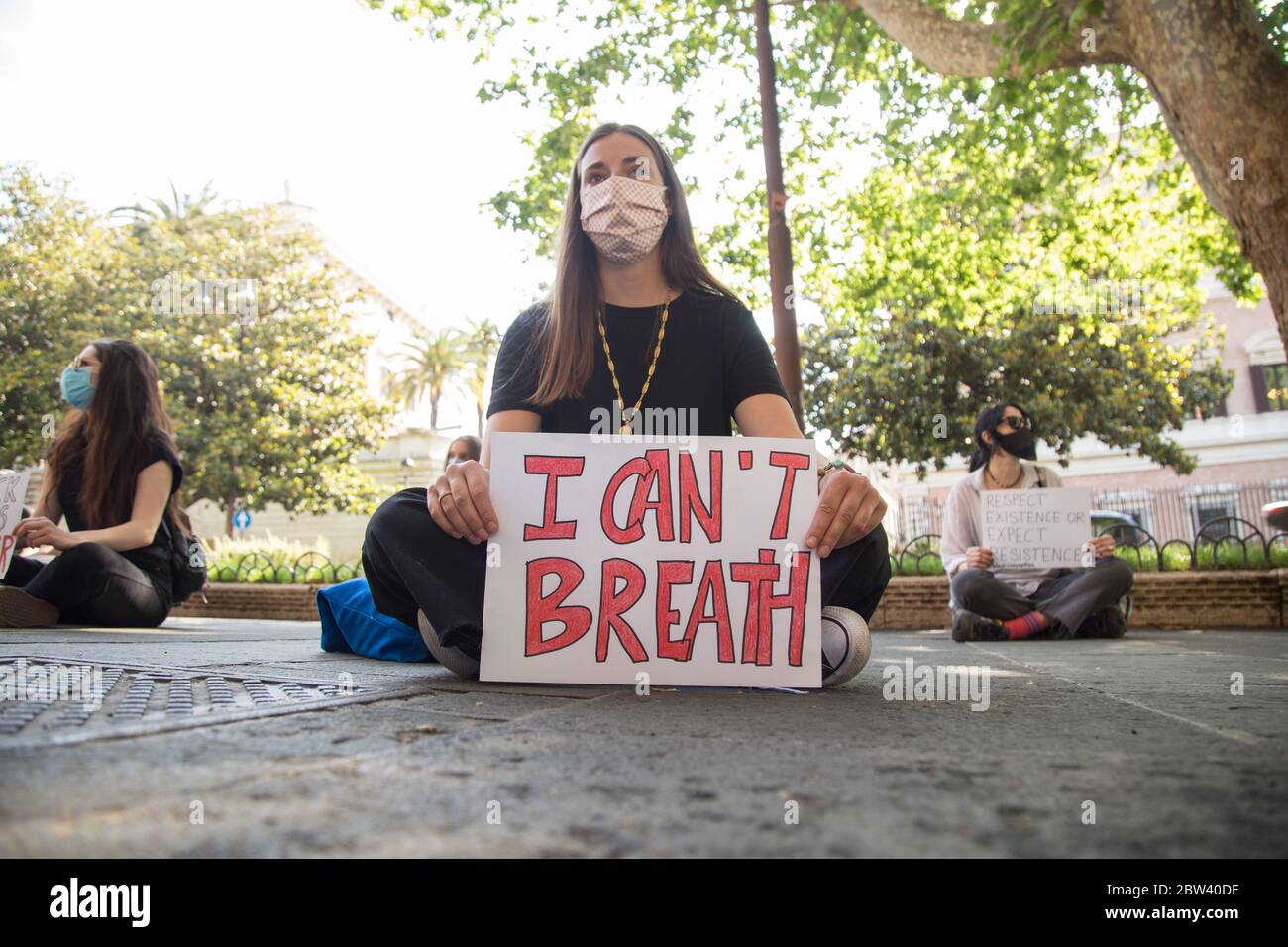 Roma, Italy. 29th May, 2020. Italian actress Blu Yoshimi during the Sit-in in front of United States Embassy in Via Veneto in Rome organized by a group of activists, including Italian actresses Blu Yoshimi, Beatrice Grannò, Irene Vetere, Daphne Scoccia, Ileana d'Ambra, Lidia Vitale, to ask for justice for the assassination of George Floyd by policeman Derek Chauvin in Minneapolis. (Photo by Matteo Nardone/Pacific Press/Sipa USA) Credit: Sipa USA/Alamy Live News Stock Photo