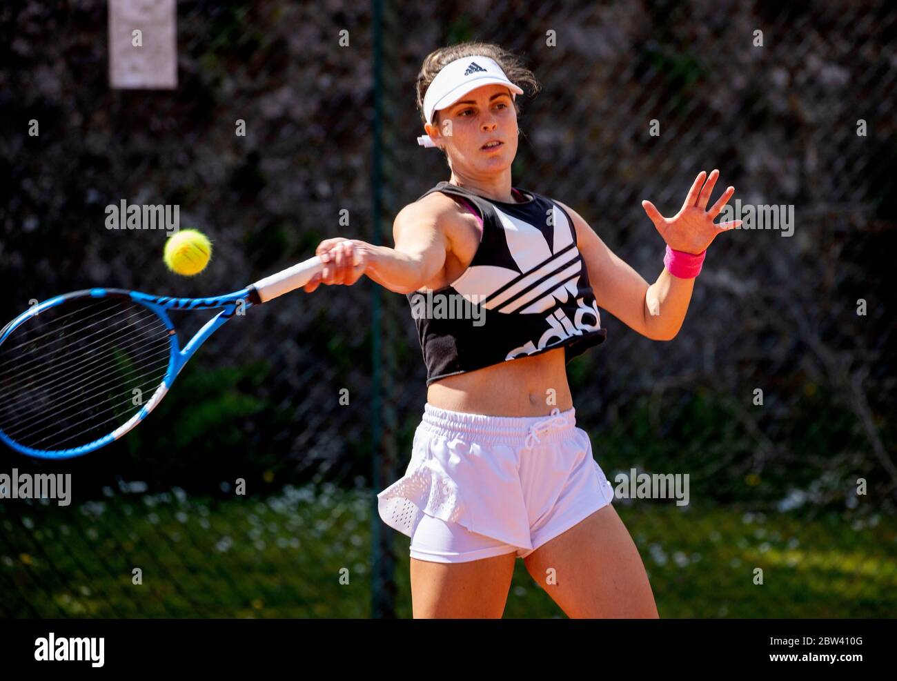 British Tennis player Maia Lumsden in action at Bridge of Allan Tennis Club  as people can meet family and friends outdoors and play sports such as golf  and tennis again as the