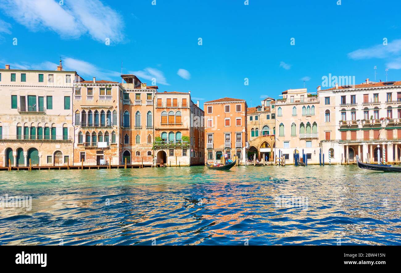 Panoramic view of the Grand Canal in Venice on sunny summer day, Italy - Italian cityscape Stock Photo