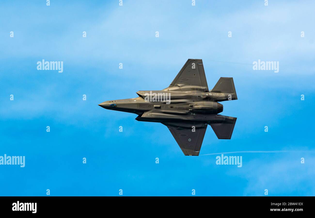 F35 Lightning Demo Team appearance the show aircrafts at Bari (ITALY) Airshow on the feast of St. Nicholas May 8, 2019 Stock Photo