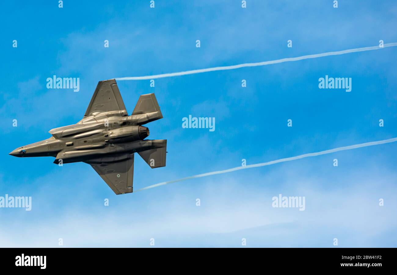F35 Lightning Demo Team appearance the show aircrafts at Bari (ITALY) Airshow on the feast of St. Nicholas May 8, 2019 Stock Photo