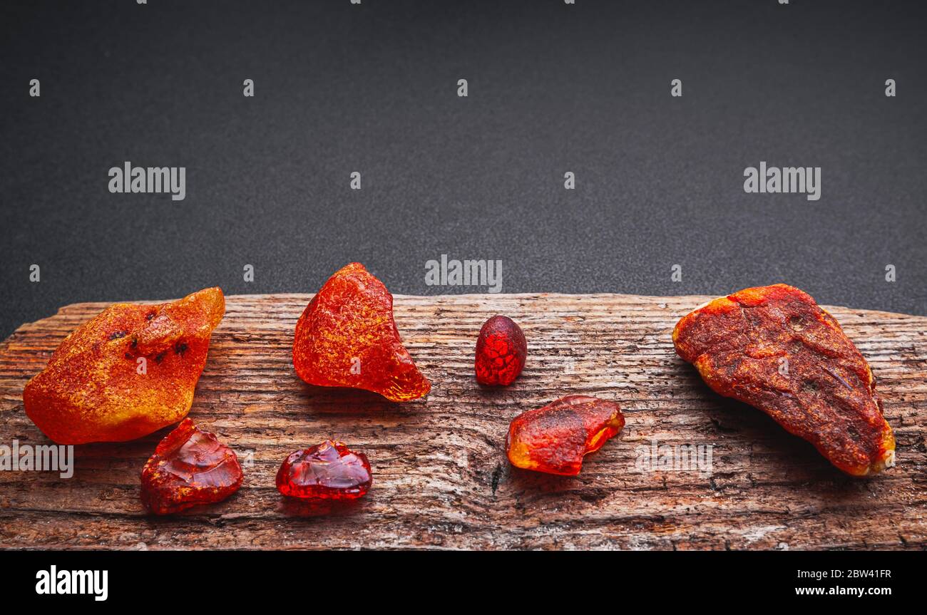 Natural amber. A piece of yellow transparent natural amber on large