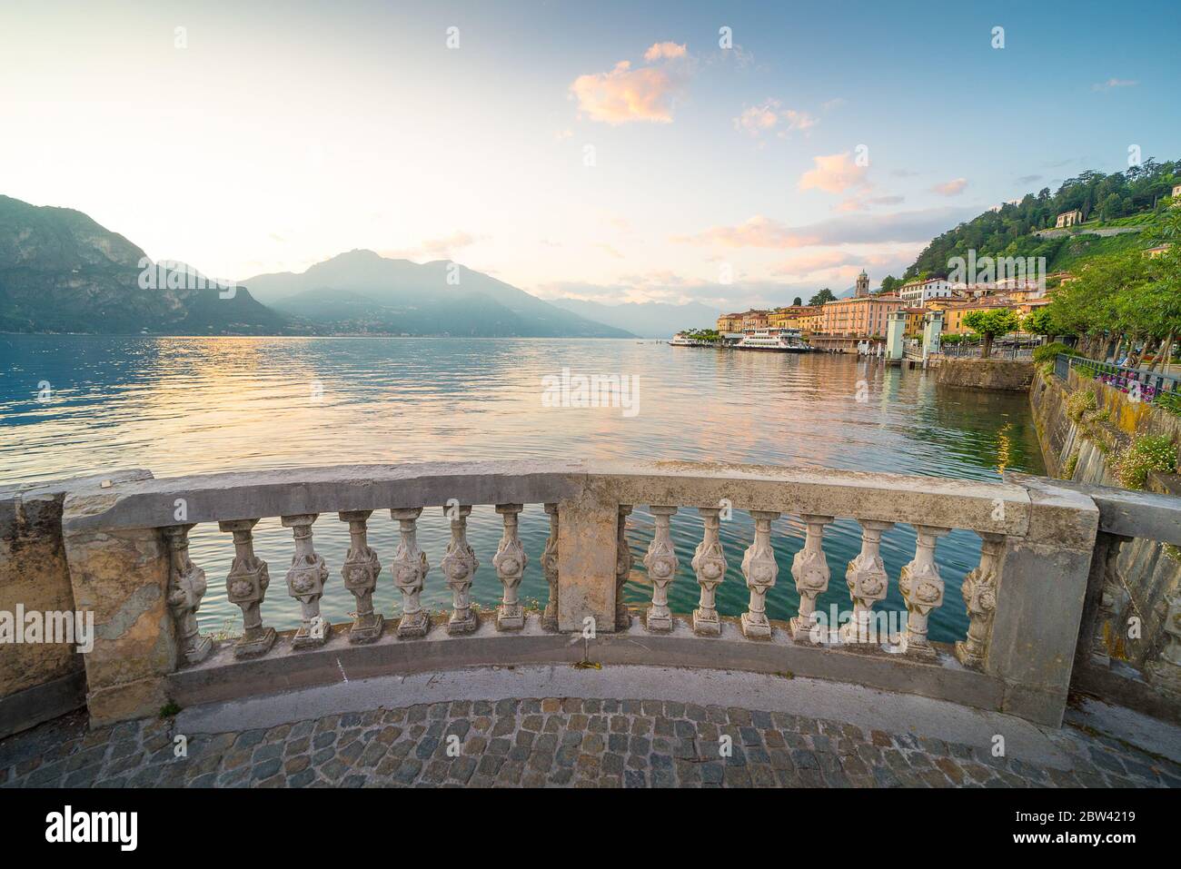 Beautiful scenery of Bellagio and Como lake at the sunset Stock Photo