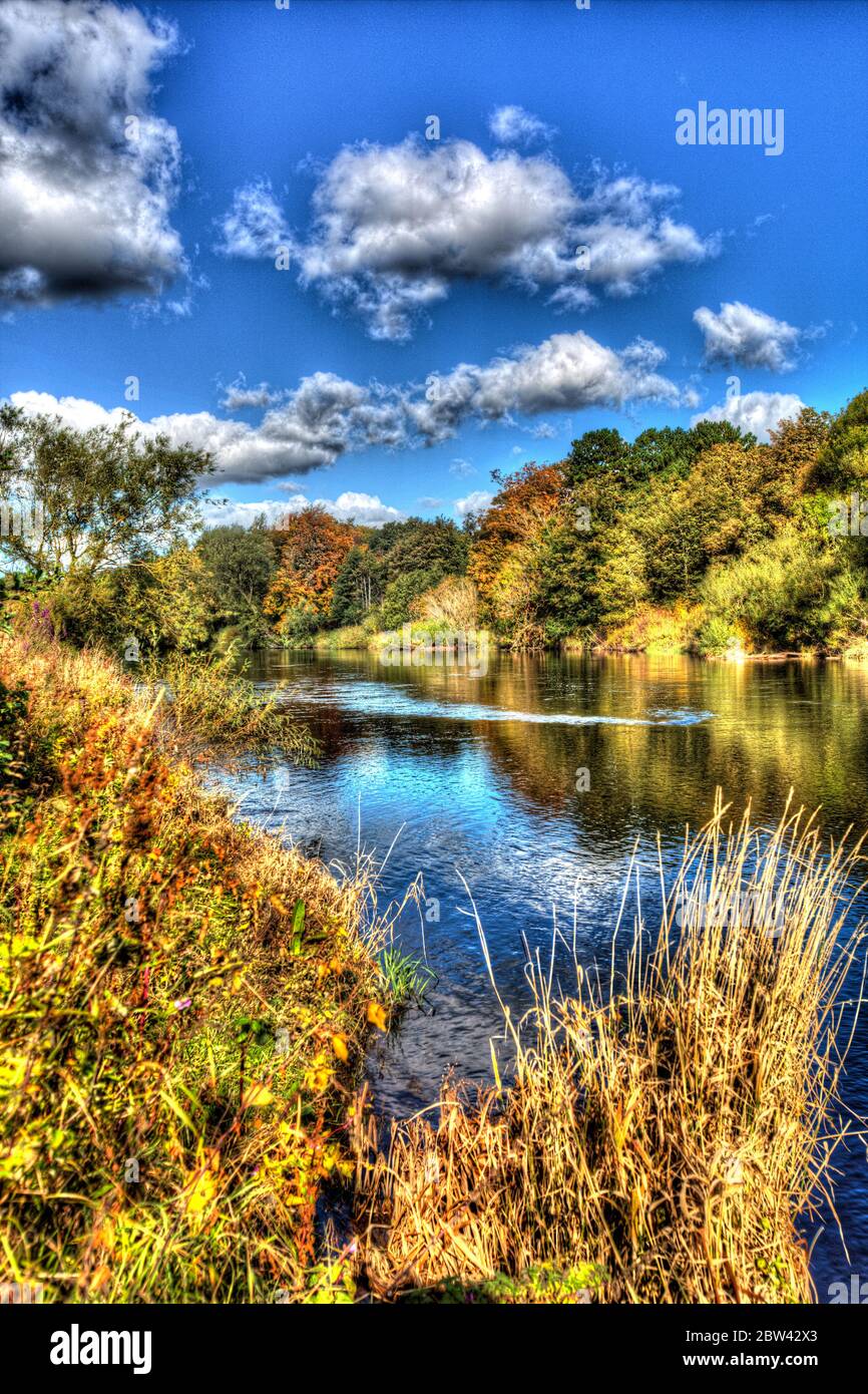 River Clyde, Uddingston, Scotland. Artistic autumnal view of the River Clyde, viewed from the banks of the Clyde near Uddingston. Stock Photo