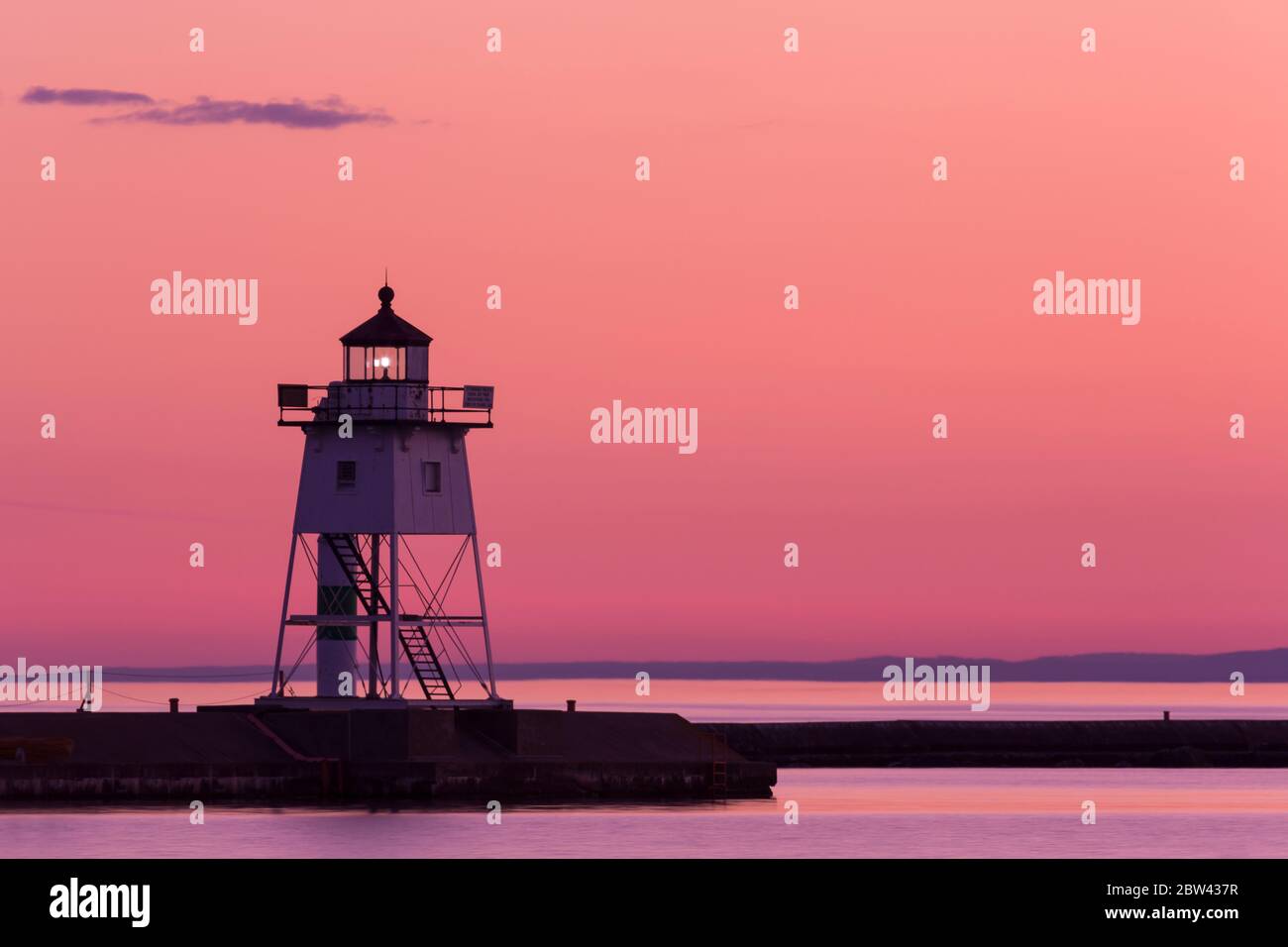 Grand Marais Lighthouse Along Lake Superior In The Evening Stock Photo
