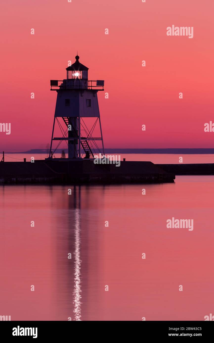 Grand Marais Lighthouse Along Lake Superior In The Evening Stock Photo