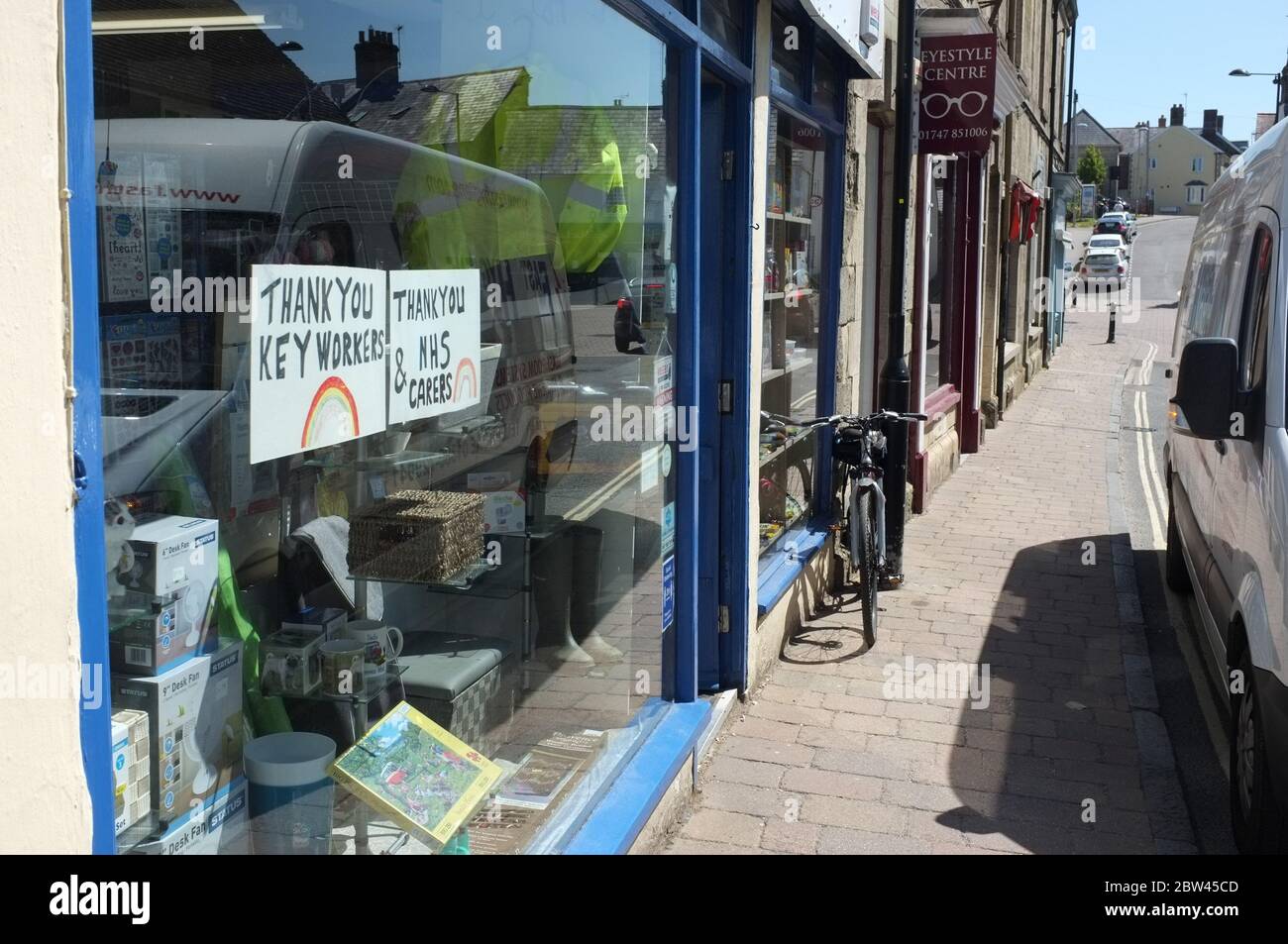 Thank you NHS Keyworkers homemade poster on a shop window in Shaftesbury, Dorset. May 2020. UK Stock Photo