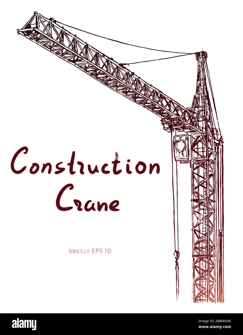Tower construction crane. Hand drawn vector on white Stock Vector