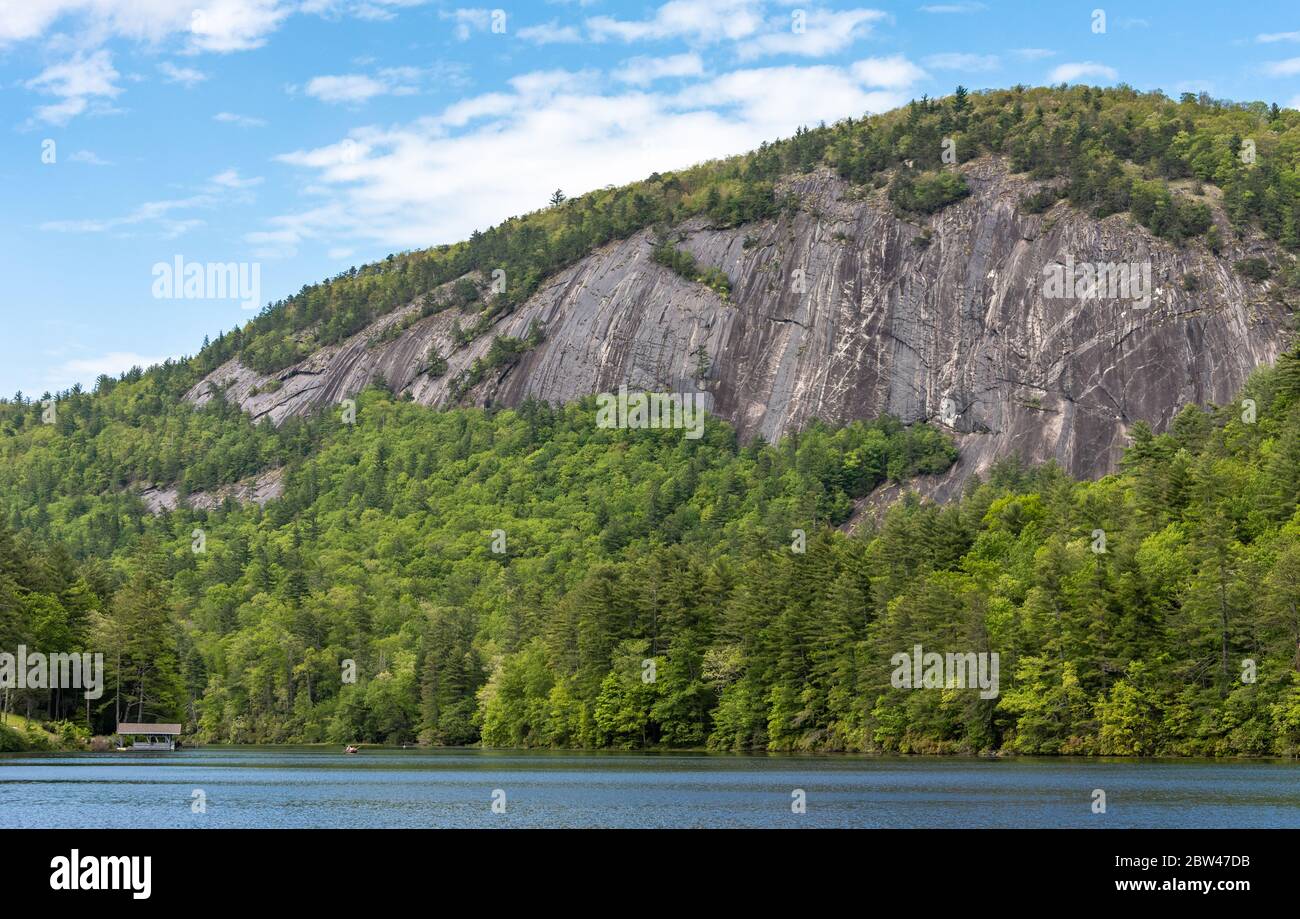 Bald Rock Mountain rising above Fairfield Lake in Sapphire Valley, Cashiers, North Carolina