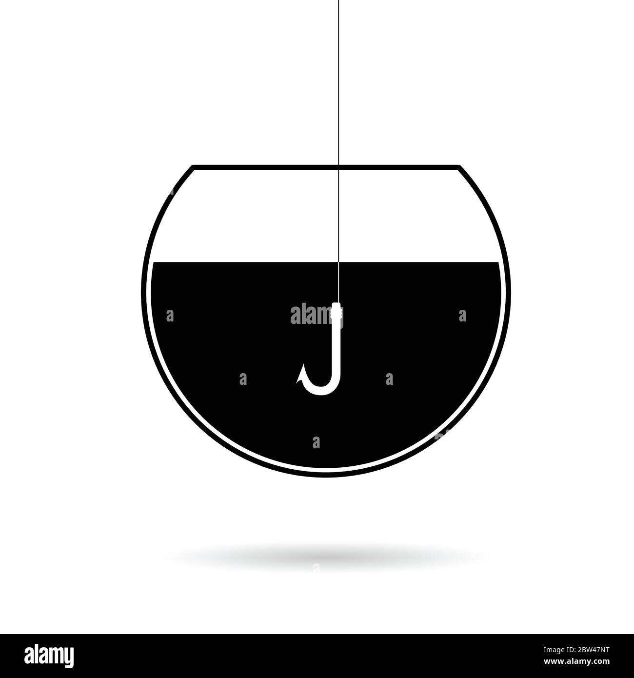hook in water illustration in black Stock Vector