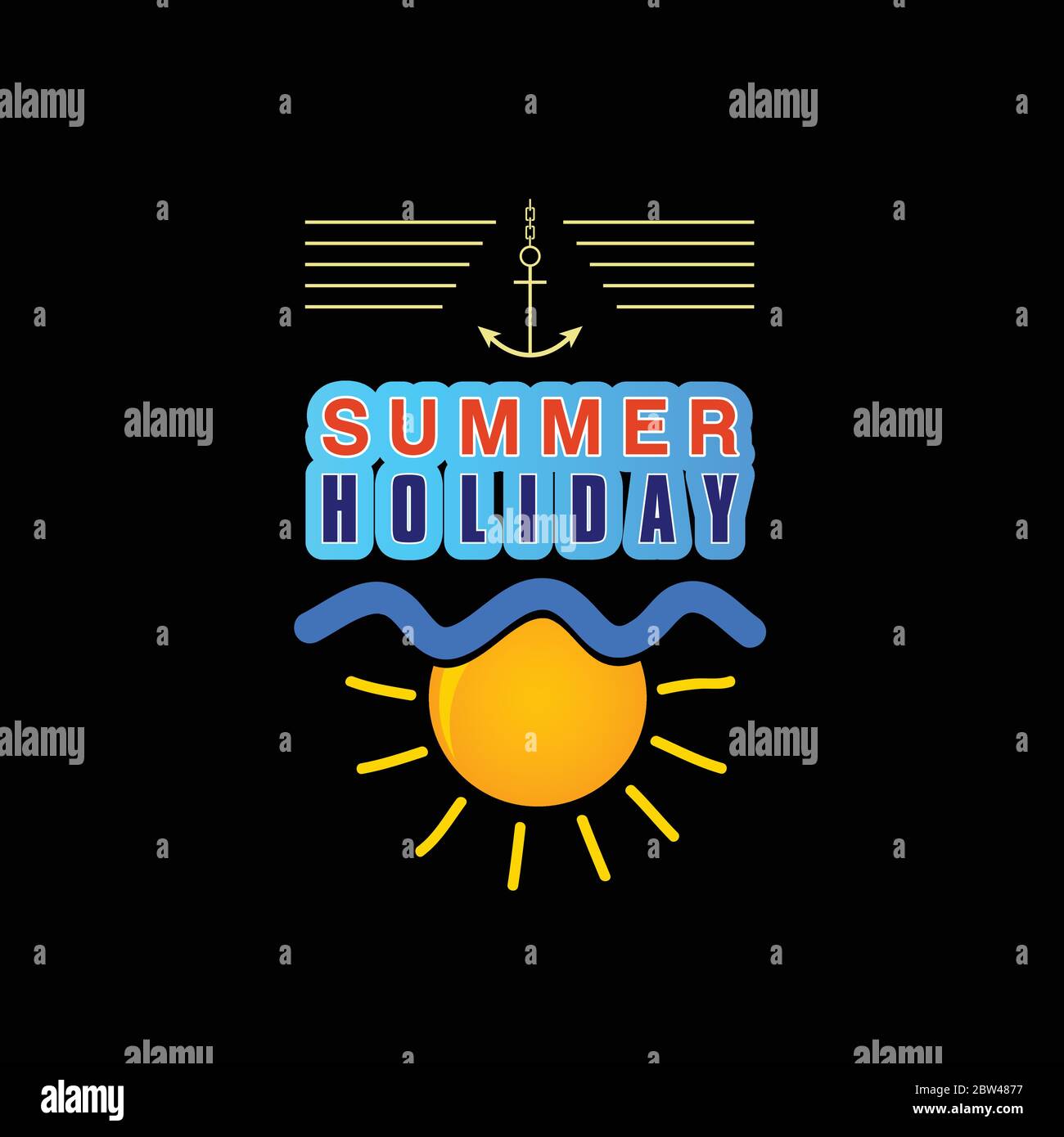 summer holiday icon illustration on black background Stock Vector