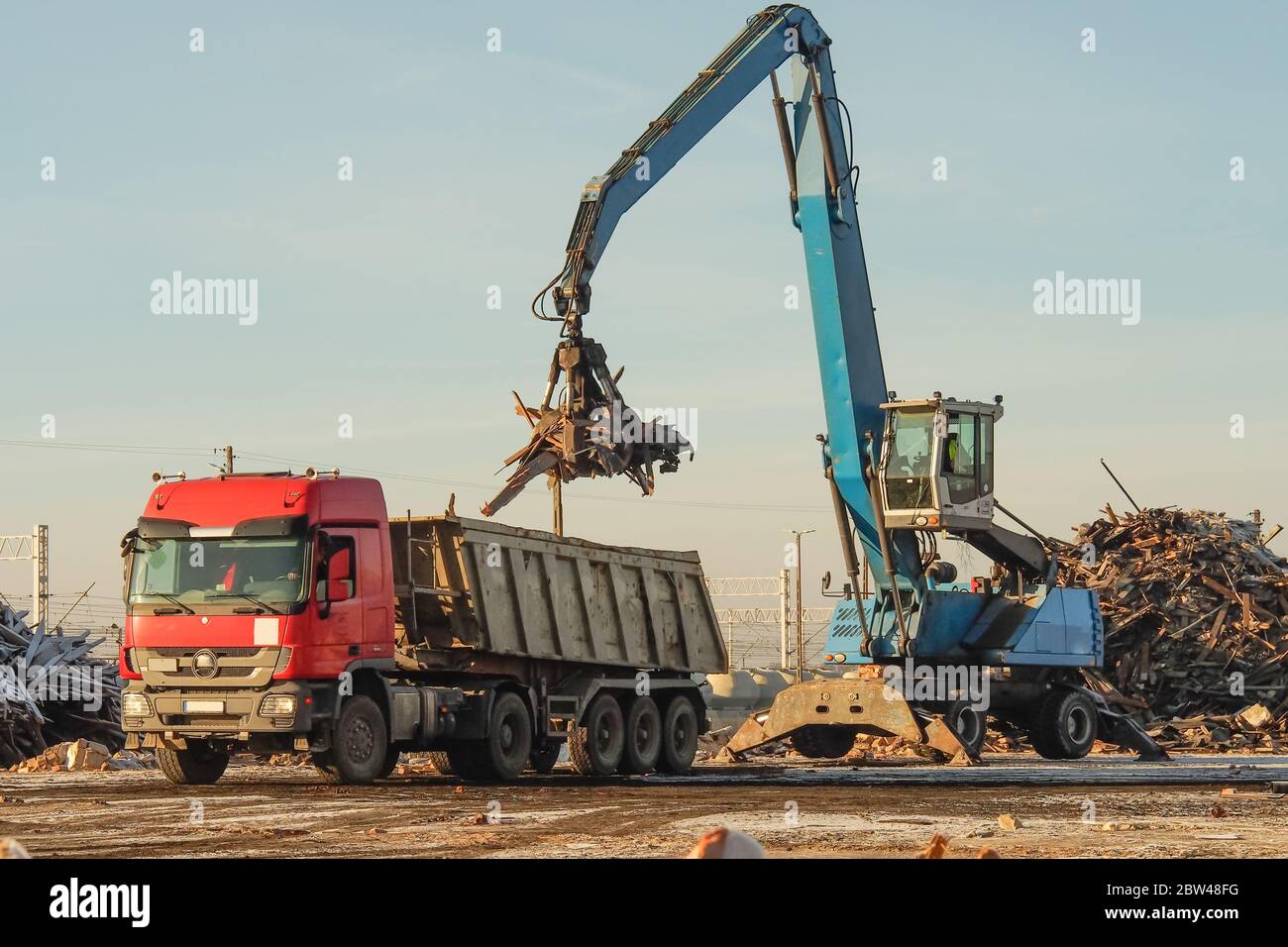construction site, loading scrap truck Stock Photo