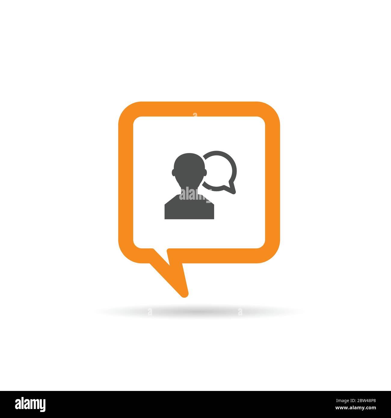 square orange speech bubble with man three icon illustration Stock Vector